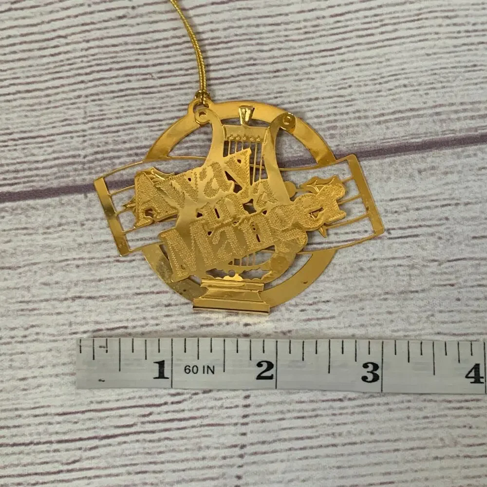 Vintage 1988 Hallmark Brass Trims Away In A Manger Christmas Ornament 3D Layered